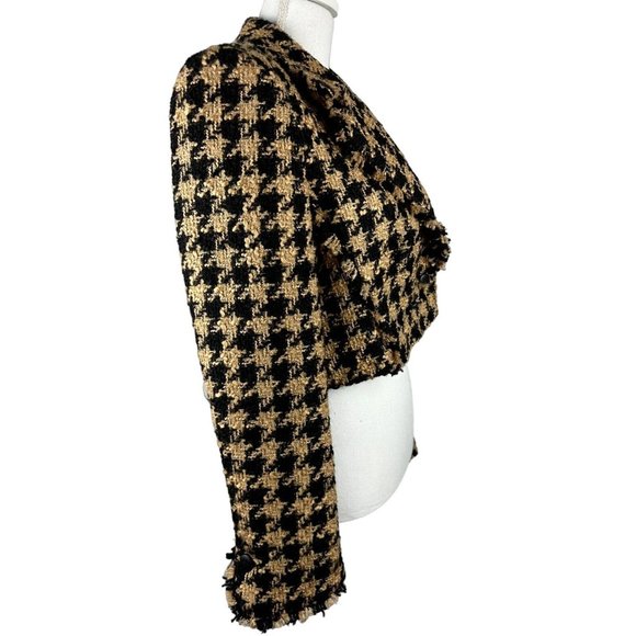 New ZARA Tweed Houndstooth Cropped Textured Blazer Jacket Women's Brown Size L - Picture 3 of 9